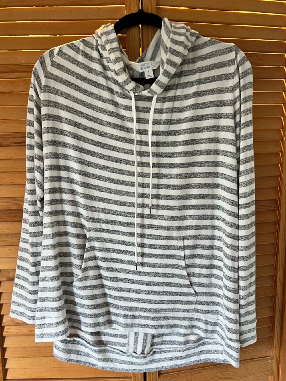 Market & Spruce Gray and White Striped Hooded Pullover